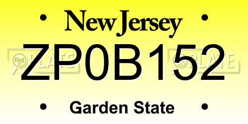 ZP0B152 New Jersey License Plate