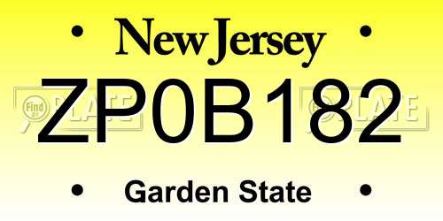 ZP0B182 New Jersey License Plate