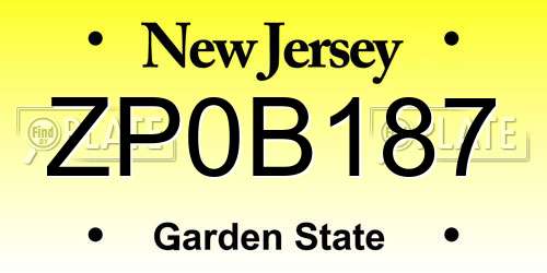 ZP0B187 New Jersey License Plate