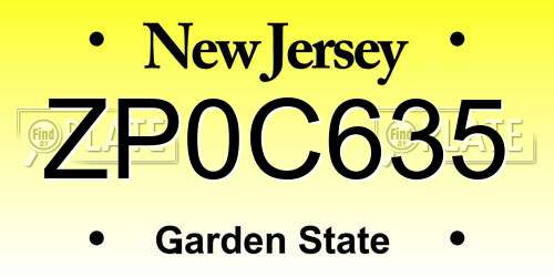 ZP0C635 New Jersey License Plate