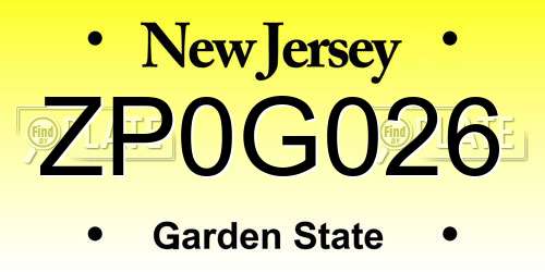 ZP0G026 New Jersey License Plate