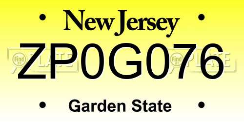 ZP0G076 New Jersey License Plate