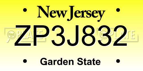 ZP3J832 New Jersey License Plate