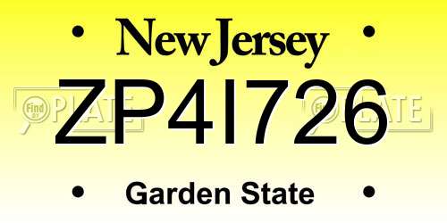 ZP4I726 New Jersey License Plate