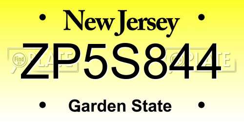 ZP5S844 New Jersey License Plate