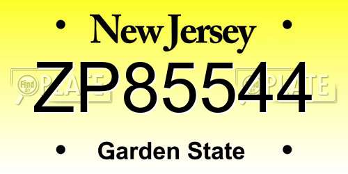 ZP85544 New Jersey License Plate