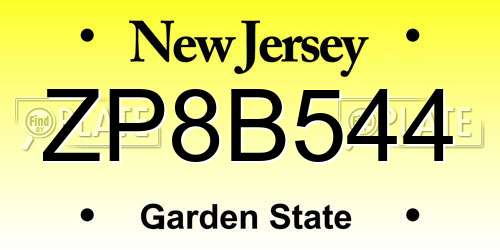 ZP8B544 New Jersey License Plate