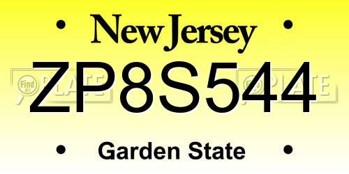 ZP8S544 New Jersey License Plate