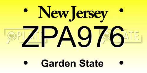 ZPA976 New Jersey License Plate