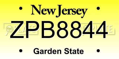 ZPB8844 New Jersey License Plate