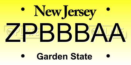 ZPBBBAA New Jersey License Plate