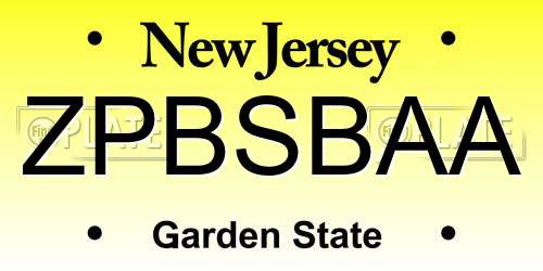 ZPBSBAA New Jersey License Plate