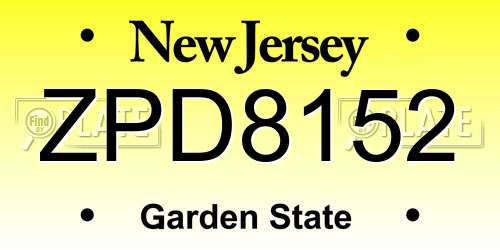 ZPD8152 New Jersey License Plate