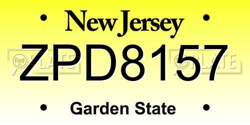 ZPD8157 New Jersey License Plate