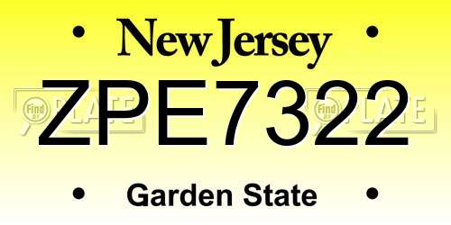 ZPE7322 New Jersey License Plate