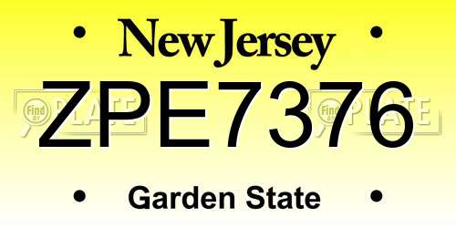 ZPE7376 New Jersey License Plate