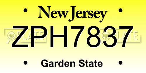 ZPH7837 New Jersey License Plate