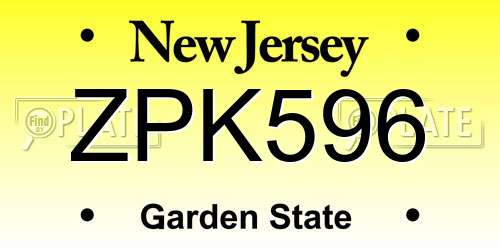 ZPK596 New Jersey License Plate