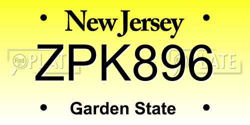 ZPK896 New Jersey License Plate