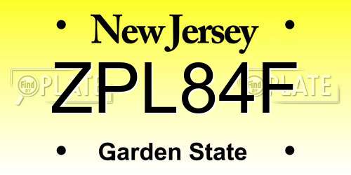 ZPL84F New Jersey License Plate