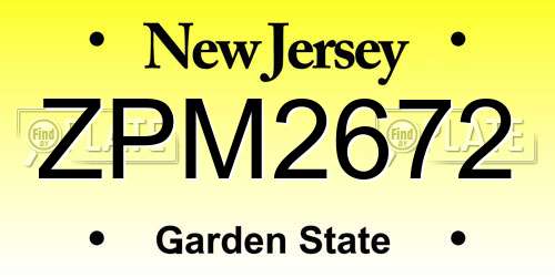 ZPM2672 New Jersey License Plate