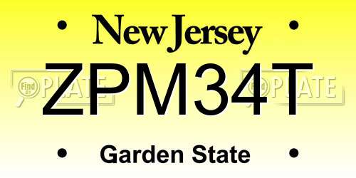 ZPM34T New Jersey License Plate
