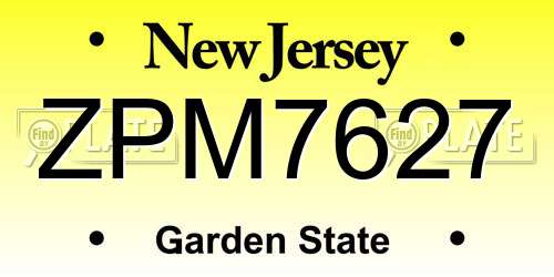 ZPM7627 New Jersey License Plate