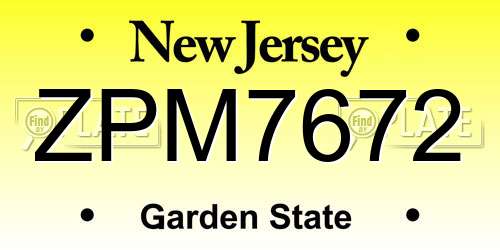 ZPM7672 New Jersey License Plate