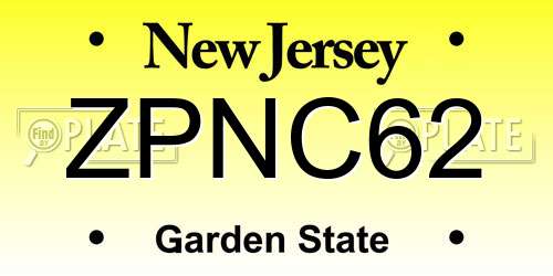 ZPNC62 New Jersey License Plate