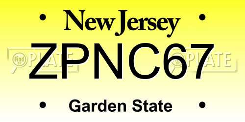 ZPNC67 New Jersey License Plate
