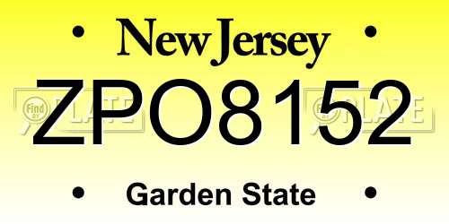 ZPO8152 New Jersey License Plate