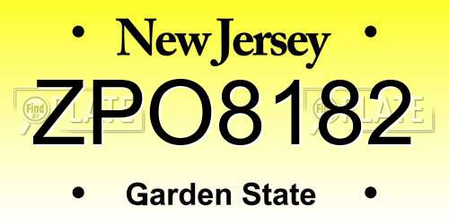 ZPO8182 New Jersey License Plate
