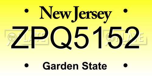ZPQ5152 New Jersey License Plate