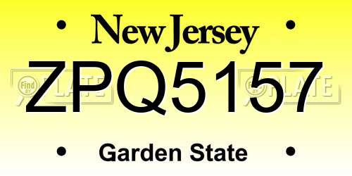 ZPQ5157 New Jersey License Plate