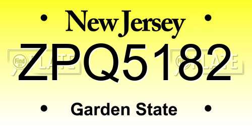 ZPQ5182 New Jersey License Plate