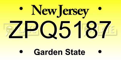 ZPQ5187 New Jersey License Plate