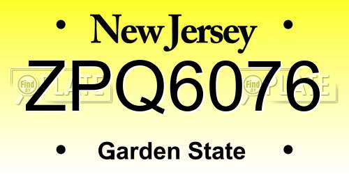 ZPQ6076 New Jersey License Plate