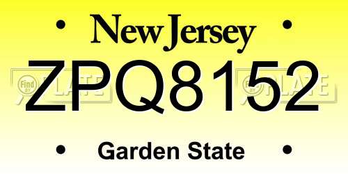 ZPQ8152 New Jersey License Plate