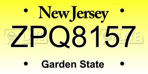 ZPQ8157 New Jersey License Plate