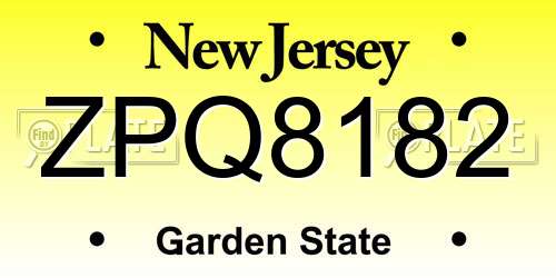 ZPQ8182 New Jersey License Plate