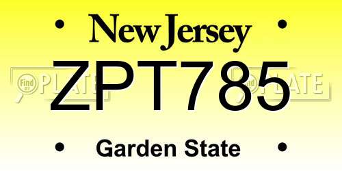 ZPT785 New Jersey License Plate