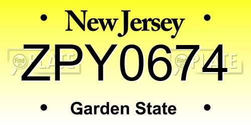 ZPY0674 New Jersey License Plate