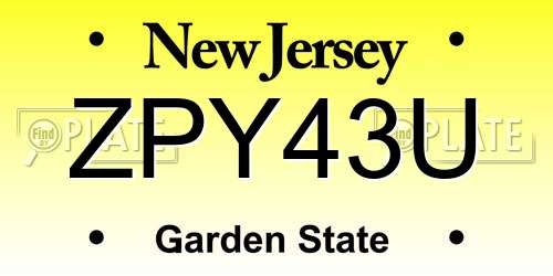ZPY43U New Jersey License Plate