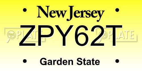 ZPY62T New Jersey License Plate