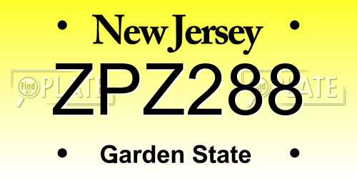 ZPZ288 New Jersey License Plate