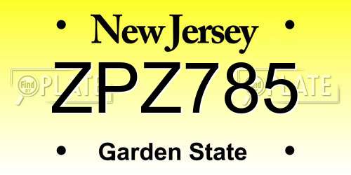 ZPZ785 New Jersey License Plate