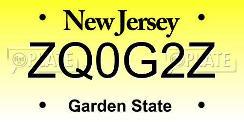 ZQ0G2Z New Jersey License Plate