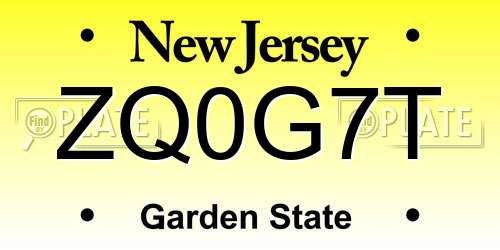 ZQ0G7T New Jersey License Plate