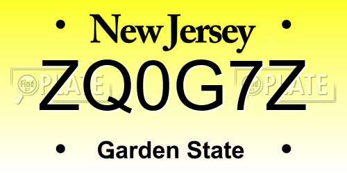 ZQ0G7Z New Jersey License Plate