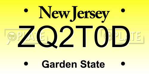 ZQ2T0D New Jersey License Plate